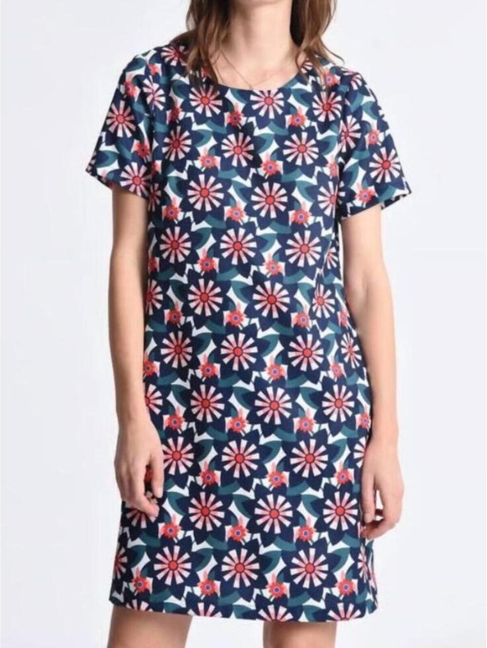 Molly Bracken Floral Geometric Print Shift Dress Large Boho Mod Mini